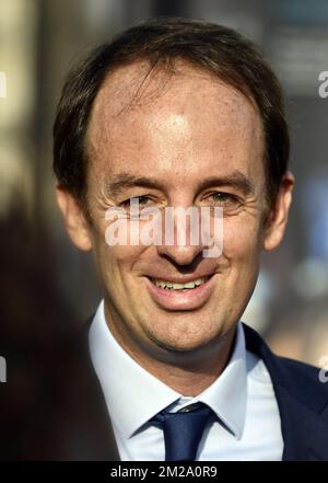 Jean Van Wetter di handicap internazionale belgio foto durante una visita regale all'inaugurazione della mostra fotografica 'pour un monde sans mines - voor een wereld zonder landmijn' (per un mondo senza mine terrestri), venerdì 29 settembre 2017 a Bruxelles. FOTO DI BELGA ERIC LALMAND Foto Stock