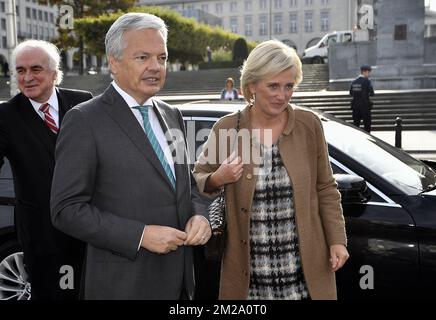 Vice-Prime Minister and Foreign Minister Didier Reynders and Princess Astrid of Belgium pictured during a royal visit to the inauguration of the photo exhibition 'pour un monde sans mines - voor een wereld zonder landmijn' (For a world without landmines), Friday 29 September 2017 in Brussels. BELGA PHOTO ERIC LALMAND Stock Photo