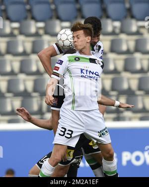 Mathieu Maertens di Ohl ha fatto foto in azione durante una partita di calcio tra OH Leuven e Roeselare, a Heverlee, sabato 30 settembre 2017, l'ottavo giorno del concorso della divisione 1B della Proximus League del campionato di calcio belga. FOTO DI BELGA JOHN THYS Foto Stock