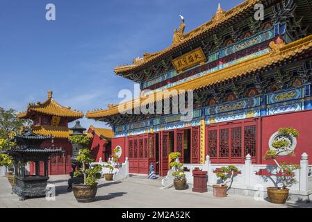 Colorato tempio buddista cinese a Pairi Daiza, zoo e giardino botanico a Brugelette, Hainaut, Belgio | le Temple Bouddhiste à Pairi Daiza 25/09/2017 Foto Stock