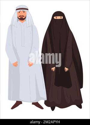 Abiti arabi per uomo e donna, coppia musulmana Illustrazione Vettoriale