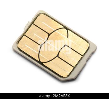 Used Phone SIM Card Cut Out on White. Stock Photo