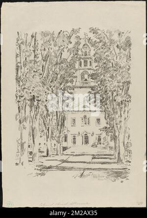 Chiesa coloniale, Gloucester , chiese, alberi, passerelle. Childe Hassam (1859-1935). Stampe e disegni Foto Stock