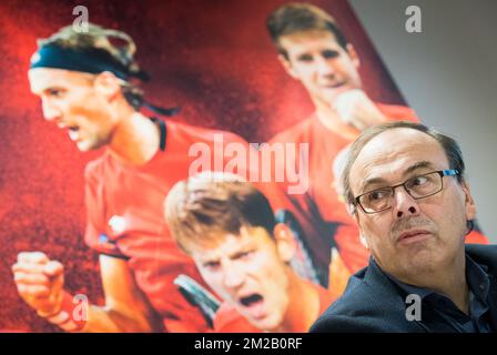 Tennis Vlaanderen Chairman Dirk De Maeseneer pictured during a press conference of the Belgian men's tennis team ahead of the Davis Cup World Group final against France, Tuesday 14 November 2017, in Brussels. The Davis Cup game will be played from 24 to 26 November. BELGA PHOTO BENOIT DOPPAGNE Stock Photo