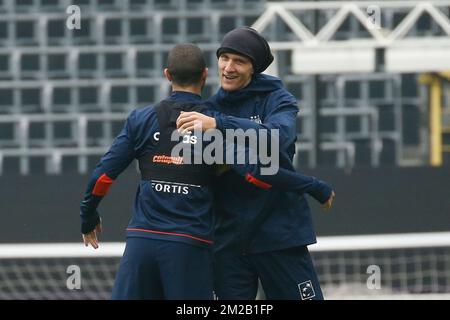 Lukasz Teodorczyk di Anderlecht, nella foto di una sessione di formazione aperta della squadra di calcio belga RSC Anderlecht, mercoledì 15 novembre 2017 a Bruxelles. FOTO DI BELGA BRUNO FAHY Foto Stock