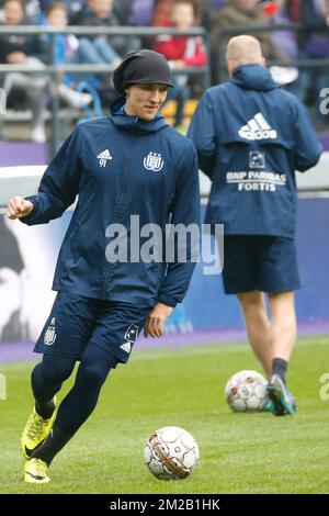 Lukasz Teodorczyk di Anderlecht, nella foto di una sessione di formazione aperta della squadra di calcio belga RSC Anderlecht, mercoledì 15 novembre 2017 a Bruxelles. FOTO DI BELGA BRUNO FAHY Foto Stock