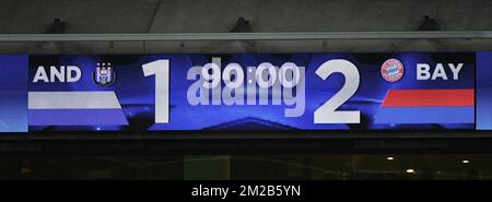 L'immagine mostra il tabellone dopo una partita di calcio tra il club belga RSC Anderlecht e la squadra tedesca FC Bayern Munchen, mercoledì 22 novembre 2017 a Bruxelles, partita cinque su sei nella fase di gruppo (Gruppo B) del concorso UEFA Champions League. FOTO DI BELGA YORICK JANSENS Foto Stock