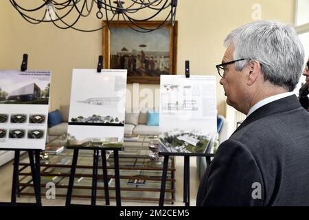 Il Vice primo Ministro e Ministro degli Esteri Didier Reynders ha raffigurato nella residenza dell'ambasciatore durante la presentazione della futura Cancelleria il secondo giorno di una visita diplomatica del Ministro degli Esteri belga a Morroco, giovedì 25 gennaio 2018, a Rabat, in Marocco. FOTO DI BELGA ERIC LALMAND Foto Stock