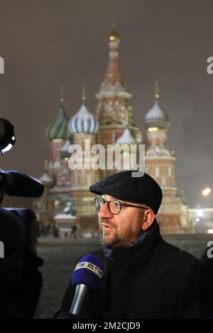 Il primo ministro belga Charles Michel parla alla stampa nel primo giorno di una visita a Mosca (Russia), lunedì 29 gennaio 2018. Il primo ministro belga è in visita di tre giorni in Russia. BELGA FOTO BENOIT DOPPAGNE Foto Stock