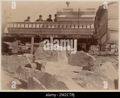 Pietra di cornicione a Milford Quarry, costruzione del McKim Building, cave di granito, biblioteche pubbliche, cornici, Boston Public Library Foto Stock