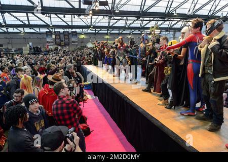 Brussels Comic con è una divertente convention che mostra casi fantascienza; orrori; serie tv; giochi; videogiochi; Vecchi film; manga; fumetti; eroi...| Brussels comic con, dans Tours et Taxis, souligne la pop culture et tout ce qui s'y rapporte, horreurs, films, tele series, jeux video; fantascienza.. 10/02/2018 Foto Stock