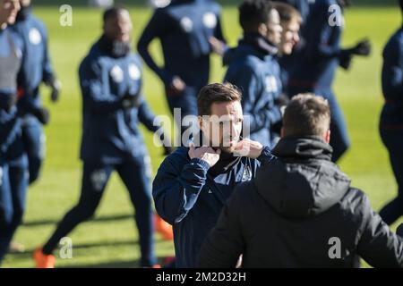 Sven Kums di Anderlecht nella foto durante una sessione di allenamento aperto della squadra di calcio belga RSC Anderlecht, mercoledì 14 febbraio 2018 a Bruxelles. FOTO DI BELGA LAURIE DIEFFEMBACQ Foto Stock