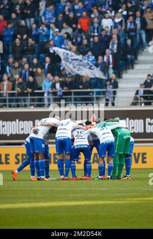 Gent's players pictured ahead of the Jupiler Pro League match between KAA Gent and KV Mechelen, in Gent, Sunday 18 February 2018, on the day 27 of the Jupiler Pro League, the Belgian soccer championship season 2017-2018. BELGA PHOTO KURT DESPLENTER Stock Photo