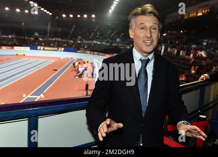 at the men's 4x400m relay final at the IAAF World Athletics Indoor Championships, in Birmingham, UK, Sunday 04 March 2018. The championships take place from 1 to 4 March. BELGA PHOTO ERIC LALMAND Stock Photo
