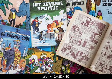 Collezione di colorate copertine dei fumetti fiamminghi Nero dal creatore belga di fumetti / cartoonist Marc Sleen | Premières de couverture de bandes dessinées Nero / Néron par Marc Sleen, auteur de bande dessinée belge d'Expression néerlandaise 07/03/2018 Foto Stock