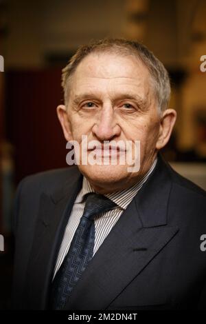 L'ex ciclista belga Freddy Maertens ha raffigurato durante la presentazione del libro 'Top 1000 van de Belgische wielrenners' (Top 1000 dei ciclisti belgi), scritto dal giornalista Jacques Sys, martedì 13 marzo 2018, a Roeselare. BELGA FOTO KURT DESPLENTER Foto Stock