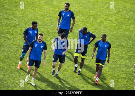 Renato Neto e i giocatori di Gent hanno illustrato all'inizio del secondo giorno del campo di allenamento della squadra di calcio belga KAA Gent, a Torrevieja, Spagna, mercoledì 14 marzo 2018. La squadra si sta preparando per il Play-off 1 del campionato di calcio belga. FOTO DI BELGA JASPER JACOBS Foto Stock