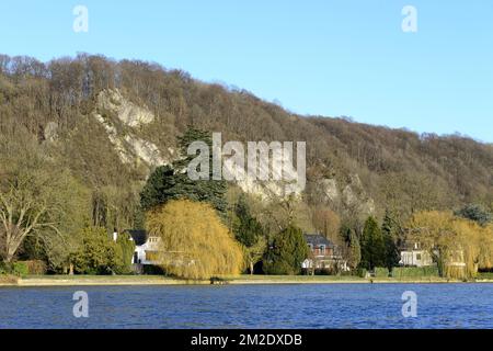 Wepion una piccola città lungo il fiume Mosa Wepion le long de la Mosa et ses superbes demeures sur les berges de la Mosa 26/02/2018 Foto Stock