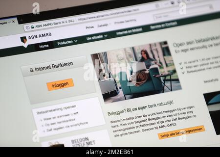 L'immagine mostra il sito web della banca online ABN AMRO Belgio in olandese, lunedì 09 aprile 2018 a Charleroi. BELGA PHOTO VIRGINIE LEFOUR Foto Stock