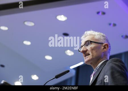 Mark Lowcock, Sottosegretario generale agli Affari umanitari e Coordinatore per gli aiuti d'emergenza, ha tenuto un discorso nel corso di una conferenza "sostenere il futuro della Siria e della regione”, organizzata dall'Unione europea e dalle Nazioni Unite, presso la sede dell'UE a Bruxelles, martedì 24 aprile 2018. FOTO DI BELGA THIERRY ROGE Foto Stock