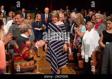 La regina Mathilde del Belgio ha ritratto durante le semifinali del Concorso Queen Elisabeth per la voce 2018 al Flagey di Bruxelles, sabato 05 maggio 2018. FOTO DI BELGA JAMES ARTHUR GEKIERE Foto Stock