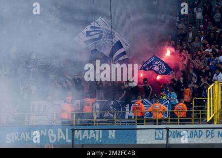 Il sostenitore di Gent, nella foto, durante la partita della Jupiler Pro League tra il Club Brugge KV e il KAA Gent, domenica 20 maggio 2018 a Brugge, il decimo e ultimo giorno del Play-off 1 del campionato di calcio belga. BELGA FOTO KRISTOF VAN ACCOM Foto Stock