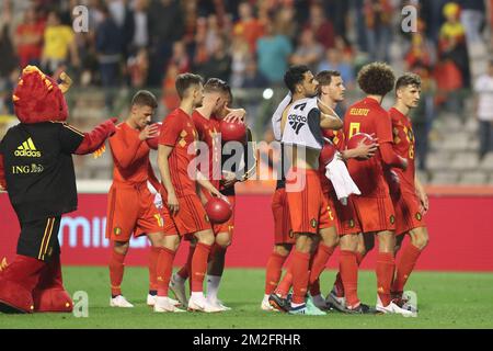 I giocatori belgi hanno mostrato la foto dopo una partita di calcio amichevole tra la nazionale belga Red Devils e il Portogallo, sabato 02 giugno 2018, a Bruxelles. Le squadre si stanno preparando per la prossima Coppa del mondo FIFA 2018 in Russia. FOTO DI BELGA BRUNO FAHY Foto Stock