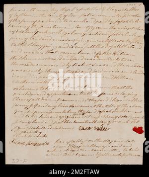 Deed of property in Wellfleet sold to Josiah Linkhorner of Eastham by Elezor Walker (Walken?) of Eastham ,. Stanley Smith Deed Collection Stock Photo