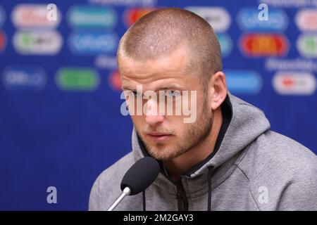 Eric Dier, inglese, ha illustrato durante una conferenza stampa della nazionale di calcio inglese nello stadio di Kaliningrad, a Kaliningrad, Russia, mercoledì 27 giugno 2018. La squadra giocherà domani la terza partita contro i Diavoli rossi del Belgio nella fase di gruppo della Coppa del mondo FIFA 2018. FOTO DI BELGA BRUNO FAHY Foto Stock