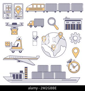 Logistica e trasporto di merci in tutto il mondo Illustrazione Vettoriale