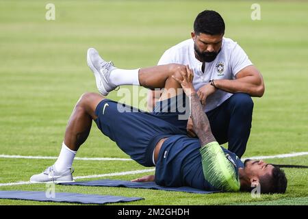 Paulinho del Brasile ha mostrato in azione durante una sessione di allenamento della nazionale brasiliana di calcio a Kazan, Russia, giovedì 05 luglio 2018. Domani incontreranno la nazionale belga Red Devils nei quarti di finale della Coppa del mondo FIFA 2018. FOTO DI BELGA LAURIE DIEFFEMBACQ Foto Stock