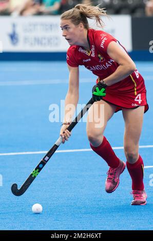 Aline Fobe del Belgio ha mostrato in azione durante la partita tra Australia e Belgio nel gruppo D alla Hockey Women's World Cup, a Londra, Regno Unito, martedì 24 luglio 2018. La Coppa del mondo di Hockey femminile si svolge dal 21 luglio al 05 agosto presso il Lee Valley Hockey Centre di Londra. BELGA FOTO BENOIT DOPPAGNE Foto Stock