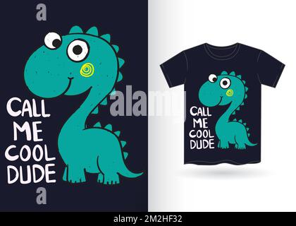 Cute dino hand drawn for t shirt with template Stock Vector