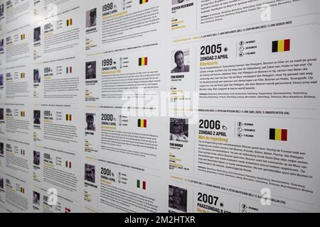 Muro di fama nel Centrum Ronde van Vlaanderen / Tour del Centro Fiandre, museo dedicato alle gare di ciclismo su strada delle Fiandre, Oudenaarde, Belgio | Centrum Ronde van Vlaanderen, musée consacré au Tour des Flandres et au cyclisme en général à Audenarde, Belgique 13/08/2018 Foto Stock