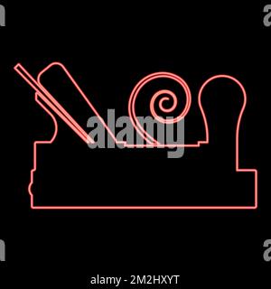 Pialla al neon con legno da barba pialla Joiner colore rosso vettore immagine immagine piatto stile luce Illustrazione Vettoriale