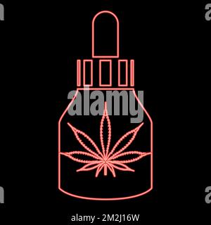 Neon marijuana Medicina olio per marijuana CBD Cannabis fattoria fiasca rosso colore vettore illustrazione immagine piatto stile luce Illustrazione Vettoriale