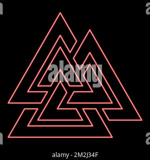 Neon valknut simbolo rosso colore vettore illustrazione immagine immagine piatta luce Illustrazione Vettoriale