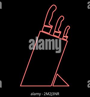 Set coltelli al neon supporto coltelli Set supporto coltelli per coltelli colore rosso vettore illustrazione immagine piatta luce Illustrazione Vettoriale