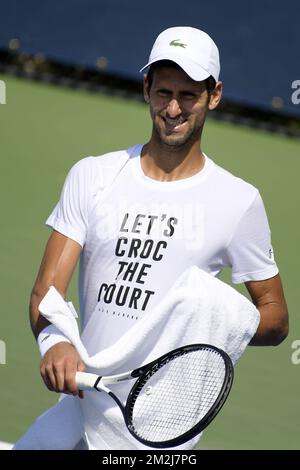 Serbo Novak Djokovic nella foto durante una sessione di allenamento al torneo di tennis US Open Grand Slam 118th, a Flushing Meadow, a New York City, USA, mercoledì 29 agosto 2018. FOTO DI BELGA YORICK JANSENS Foto Stock