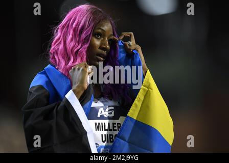 Bahamas Shaunae Miller - Uibo nella foto dopo aver vinto la gara femminile del 200m all'edizione 2018 dell'AG Insurance Memorial Van Damme IAAF Diamond League, riunione di atletica, venerdì 31 agosto 2018 a Bruxelles. FOTO DI BELGA JASPER JACOBS Foto Stock