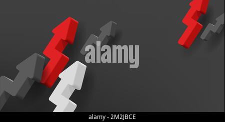 Banner aziendale con volume 3D frecce di forma diversa che puntano verso l'alto, composizione di rendering Illustrazione Vettoriale