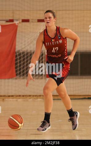 I gatti belgi Jana Raman hanno ritratto in azione durante un amichevole gioco di basket tra Belgio e Turchia, venerdì 07 settembre 2018 a Liege, un gioco di preparazione per la prossima Coppa del mondo. BELGA PHOTO VIRGINIE LEFOUR Foto Stock