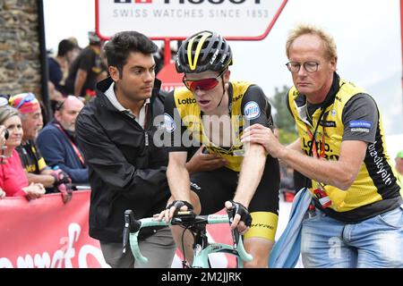 L'olandese Steven Kruijswijk del Team LottoNL-Jumbo nella foto alla 20th tappa della 'Vuelta a Espana', Tour di Spagna in bicicletta, 97,3km da Escaldes-Engordany a Sant-Julia de Loria, Spagna, sabato 15 settembre 2018. FOTO DI BELGA YUZURU SUNADA FRANCE OUT Foto Stock