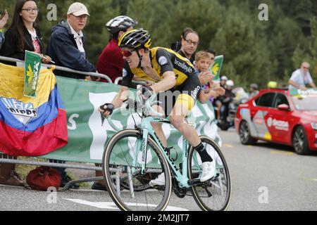 L'olandese Steven Kruijswijk del Team LottoNL-Jumbo nella foto alla 20th tappa della 'Vuelta a Espana', Tour di Spagna in bicicletta, 97,3km da Escaldes-Engordany a Sant-Julia de Loria, Spagna, sabato 15 settembre 2018. FOTO DI BELGA YUZURU SUNADA FRANCE OUT Foto Stock