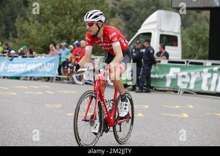 Dutch Bauke Mollema of Trek-Segafredo pictured during the 20th stage of the 'Vuelta a Espana', Tour of Spain cycling race, 97,3km from Escaldes-Engordany to Sant-Julia de Loria, Spain, Saturday 15 September 2018. BELGA PHOTO YUZURU SUNADA FRANCE OUT Stock Photo