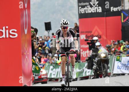 L'olandese Wilco Kelderman del Team Sunweb ha illustrato durante la 20th tappa della 'Vuelta a Espana', Tour della Spagna gara ciclistica, 97,3km da Escaldes-Engordany a Sant-Julia de Loria, Spagna, sabato 15 settembre 2018. FOTO DI BELGA YUZURU SUNADA FRANCE OUT Foto Stock