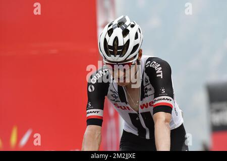 L'olandese Wilco Kelderman del Team Sunweb ha illustrato durante la 20th tappa della 'Vuelta a Espana', Tour della Spagna gara ciclistica, 97,3km da Escaldes-Engordany a Sant-Julia de Loria, Spagna, sabato 15 settembre 2018. FOTO DI BELGA YUZURU SUNADA FRANCE OUT Foto Stock