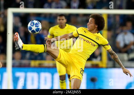 Axel Witsel di Dortmund ha mostrato in azione durante una partita tra la squadra di calcio belga Club Brugge KV e il club tedesco Borussia Dortmund, a Brugge, martedì 18 settembre 2018, giorno uno della UEFA Champions League, nel gruppo A. BELGA FOTO BRUNO FAHY Foto Stock