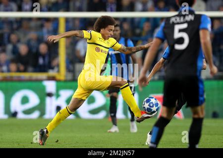 Axel Witsel di Dortmund ha mostrato in azione durante una partita tra la squadra di calcio belga Club Brugge KV e il club tedesco Borussia Dortmund, a Brugge, martedì 18 settembre 2018, giorno uno della UEFA Champions League, nel gruppo A. BELGA FOTO BRUNO FAHY Foto Stock