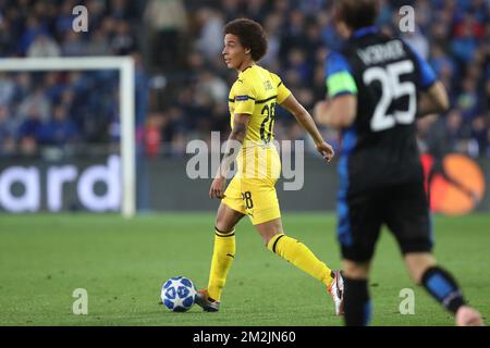 Axel Witsel di Dortmund ha mostrato in azione durante una partita tra la squadra di calcio belga Club Brugge KV e il club tedesco Borussia Dortmund, a Brugge, martedì 18 settembre 2018, giorno uno della UEFA Champions League, nel gruppo A. BELGA FOTO BRUNO FAHY Foto Stock